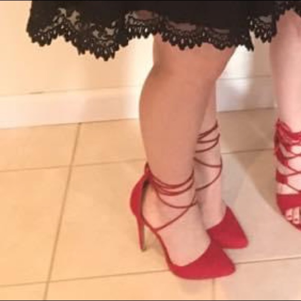 Sexy Red Lace Up Heels